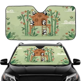 Panda Bears Treehouse Bamboo Pink Orange Yellow Blossoms Green Hills - Wildlife Lover Gift Car Sunshade