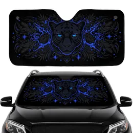 Black Panther Face Glowing Sapphire Eyes Jungle Tribal Markings - Car Interior Gift Car Sunshade