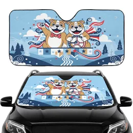 Smiling Bulldog American Flag Steering Wheel - Independence Day Car Decor for Dog Lover Car Sunshade