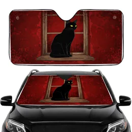 Black Cat Red Distressed Window Frame - Cat Lover Home Decor Gift Car Sunshade