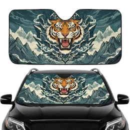 Roaring Tiger Head Sharp Fangs Golden Eyes Rock Mountain - Wildlife Lover Gift Car Sunshade