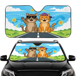 Sunglasses Baseball Cap Cartoon Cats Road Trip - Cat Lover Travel Essentials Car Sunshade