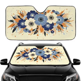 Blue Orange Yellow Layered Flat Flowers Organic Shapes Brushstroke Splatter - Home Decor Gift Car Sunshade
