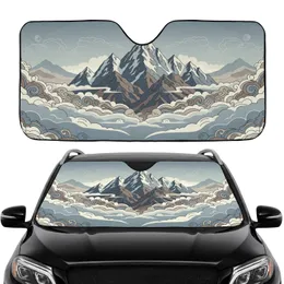 Majestic Mountain Range Snow-Capped Peaks Misty Valley Cloudscape - Adventure Lover Gift Car Sunshade