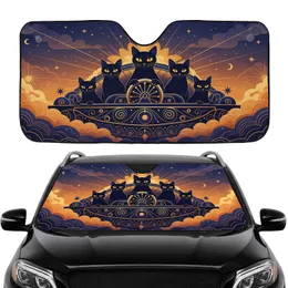 Black Cats Steering Wheel Celestial Auto Accessory - Cat Lover Car Decor Gift Car Sunshade