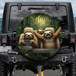 Two Sloths Driving Passenger Lush Tropical Foliage - Adventure Lover Gift Spare Tire Cover