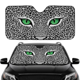 Piercing Emerald Green Feline Eyes Wild Black White Leopard Fur - Gift for Wildlife Lovers Car Sunshade