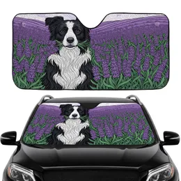 Majestic Black White Border Collie Dog with Purple Lavender - Dog Lover Farmhouse Gift Car Sunshade