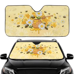 Abundant Golden Honey Bees Hexagonal Honeycomb Honey Pot - Home Decor Gift for Bee Lover Car Sunshade