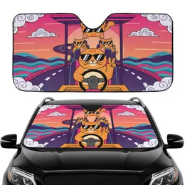 Ginger Cats Road Trip with Sunglasses - Wildlife Lover Travel Gift for Cat Owners Car Sunshade