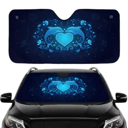 Blue Dolphins Glowing Heart Twinkling Stars Aquatic Floral - Ocean Lover Gift Car Sunshade