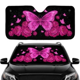 Fuchsia Butterfly Peony Floral Pink Butterflies Swirls Black - Nature Lover Gift Car Sunshade