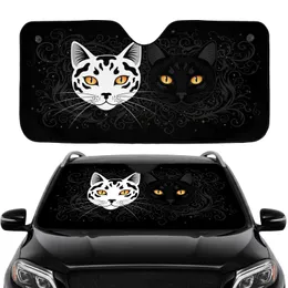 Black White Cat Faces Amber Eyes Charcoal Gold Swirl - Home Decor Gift for Cat Lover Car Sunshade