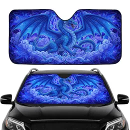 Majestic Blue Dragon Cosmic Starbursts Unfurled Wings - Fantasy Lover Gift Car Sunshade