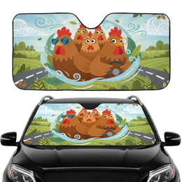 Cartoon Chickens Driving Sunglasses Road Trip Travel Essentials Car Sunshade