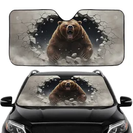 Powerful Grizzly Bear Roaring Concrete Wall Burst - Wildlife Lover Gift Car Sunshade