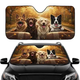 Four German Shepherd Labrador Border Collie Driving Dogs Autumn Road Trip - Dog Lover Gift Car Sunshade