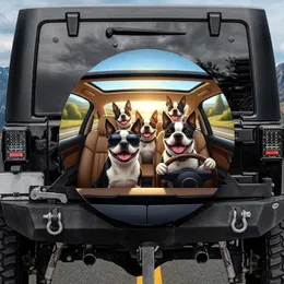 Boston Terriers Sunglasses Steering Wheel Car Interior Open Road - Dog Lover Road Trip Gift Spare Tire Cover