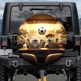 Fluffy White Cat Shiba Inu Soccer Ball Ride - Golden Hour Road Pet Lover Gift Spare Tire Cover