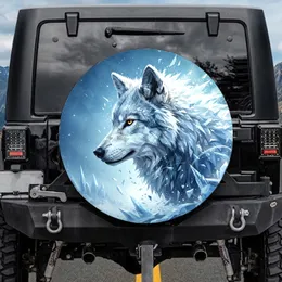 Shattered Ice Wolf Head Crystal Shards Golden Eyes Frost - Arctic Wildlife Lover Gift Spare Tire Cover