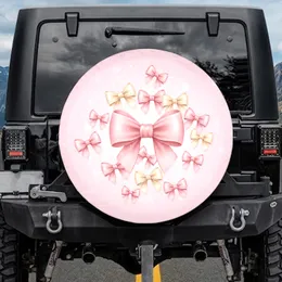 Blush Pink Silk Bows White Hearts Flowing Ribbons Swirling Patterns - Home Decor Gift Spare Tire Cover