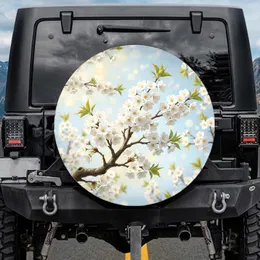 Delicate White Blossoms Green Leaves Branch Sky - Nature Lover Home Decor Gift Spare Tire Cover