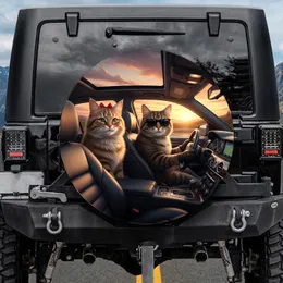 Cats Driving Luxury Car Sunset Vista - Road Trip Car Accessory Pet Lover Gift Spare Tire Cover