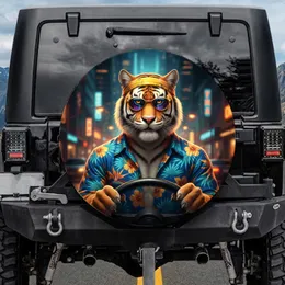 Confident Tiger Sunglasses Hawaiian Shirt Cityscape - Auto Accessory Wildlife Lover Gift Spare Tire Cover