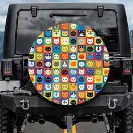 Mosaic Cat Faces Grid - Multi-Colored Patchwork Cat Lover Gift Spare Tire Cover