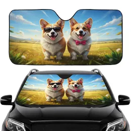 Fluffy Corgi Dogs Sunglasses Pink Bow Tie - Sunny Day Drive Dog Lover Gift Car Sunshade