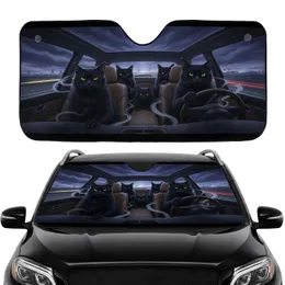 Four Black Cats Yellow Eyes Driving Luxury Car Cinematic Night Journey - Road Trip Gift Car Sunshade