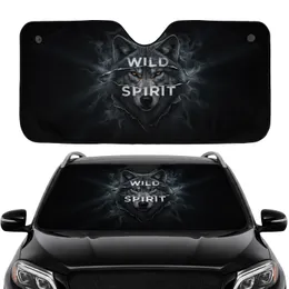 Grey Wolf Head Wild Spirit Text Torn Dark Surface - Car Interior Decor Gift for Wolf Lovers Car Sunshade