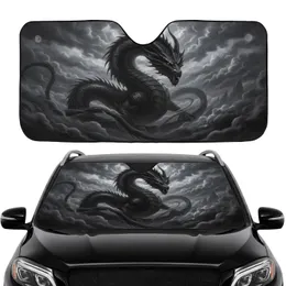 Black Dragon Bared Fangs Glowing Eyes Storm Clouds Turbulent Mist - Fantasy Home Decor Car Sunshade