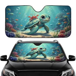 Baby Sea Turtle Red Crab Fish Sunlit Underwater Sea Grass Coral - Ocean Lover Gift Car Sunshade