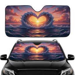 Colossal Heart Ocean Wave Golden Sunset - Ocean Lover Car Gift Car Sunshade