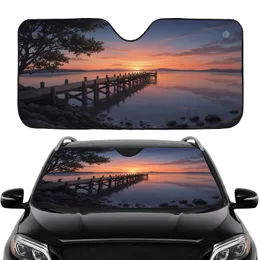 Rustic Wooden Pier Sunset Calm Water Reflection - Home Decor Nature Lover Gift Car Sunshade