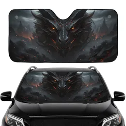 Fierce Dragon Face Glowing Amber Eyes Volcanic Smoke - Fantasy Lover Gift Car Sunshade