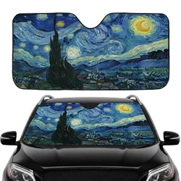 Cypress Tree Village Starry Night Sky Celestial Landscape - Post-Impressionist Art Collector Home Gift Car Sunshade