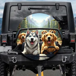 Siberian Husky Golden Retriever Car Ride - Outdoor Adventure Pet Lover Gift Spare Tire Cover