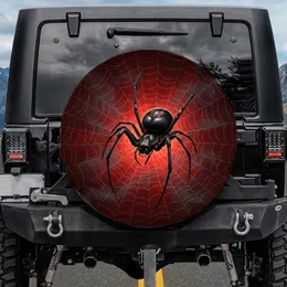 Black Widow Spider Web Crimson Red Background Smoky Mist - Halloween Decor Gift Spare Tire Cover