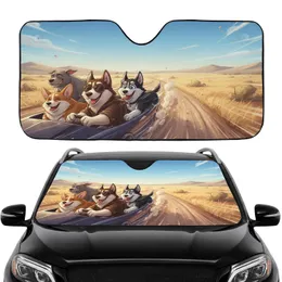Happy Dogs Joyride Open Road Landscape - Dog Lover Car Travel Gift Car Sunshade