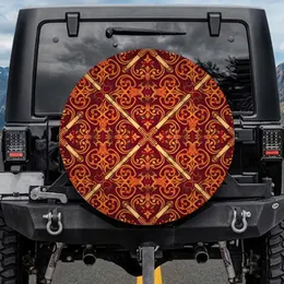 Damask Tapestry Arabesque Floral Leaf Diamond Scroll Spare Tire Cover