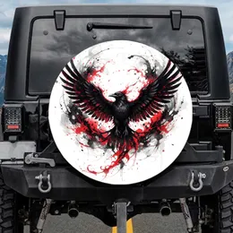 Black Raven Phoenix Creature Wings Crimson Ink - Wildlife Lover Vehicle Accessory Gift Spare Tire Cover