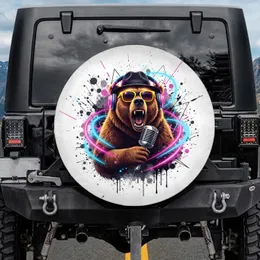 Roaring Bear Sunglasses Fedora Mic - Music Lover Car Decor Gift Spare Tire Cover