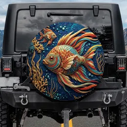 Tropical Fish Golden Coral Seaweed Quilted Fabric Spare Tire Cover