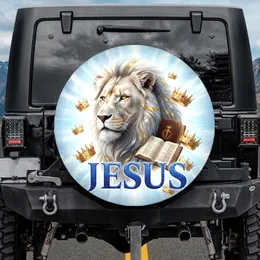 White Lion Jesus Bible Crowns - Faithful Christian Decor Gift Spare Tire Cover