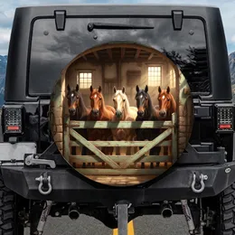 Five Majestic Horses Peering Wooden Fence Barn - Equestrian Decor Gift Spare Tire Cover
