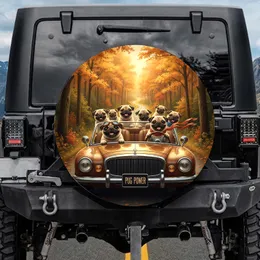 Pugs Road Trip Autumnal Forest - Dog Lover Travel Essentials Gift Spare Tire Cover