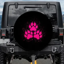 Hot Pink Paw Prints Magenta Swirls Black - Pet Lover Vehicle Gift Spare Tire Cover