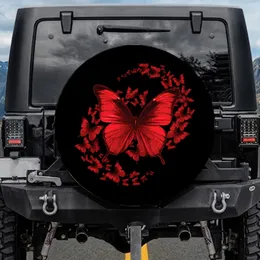Crimson Butterfly Swirl Black Background Decor Gift for Butterfly Lovers Spare Tire Cover